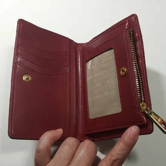 NWT Lauren Ralph Lauren Carrington New Compact Leather Wallet In Red - Picture 4 of 12